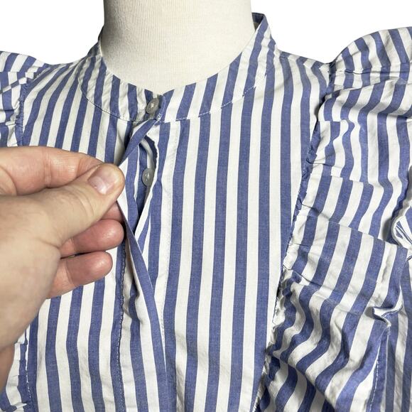 MADEWELL Women’s Classic Preppy Ruffle Blue Striped Long Sleeve Top - Picture 3 of 4
